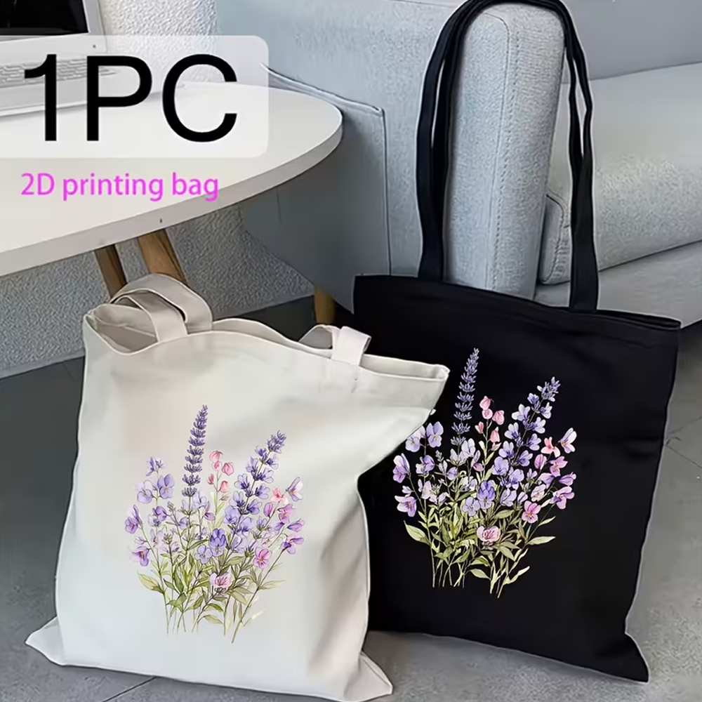 Canvas Tote Designer - 1 Piece Lavender and Pansy Watercolor