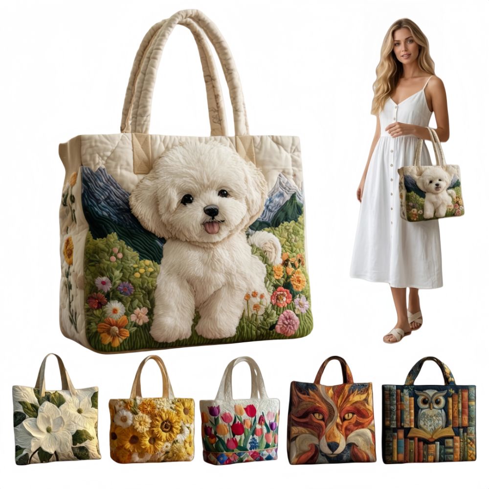 Canvas Tote Designer - Vintage Women Quilted Tote Bag 2D