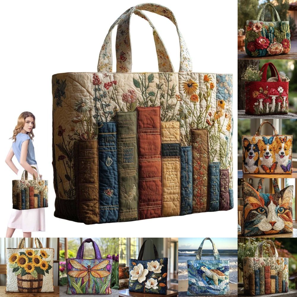 Canvas Tote Designer - Vintage Women Quilted Tote Bag 3D