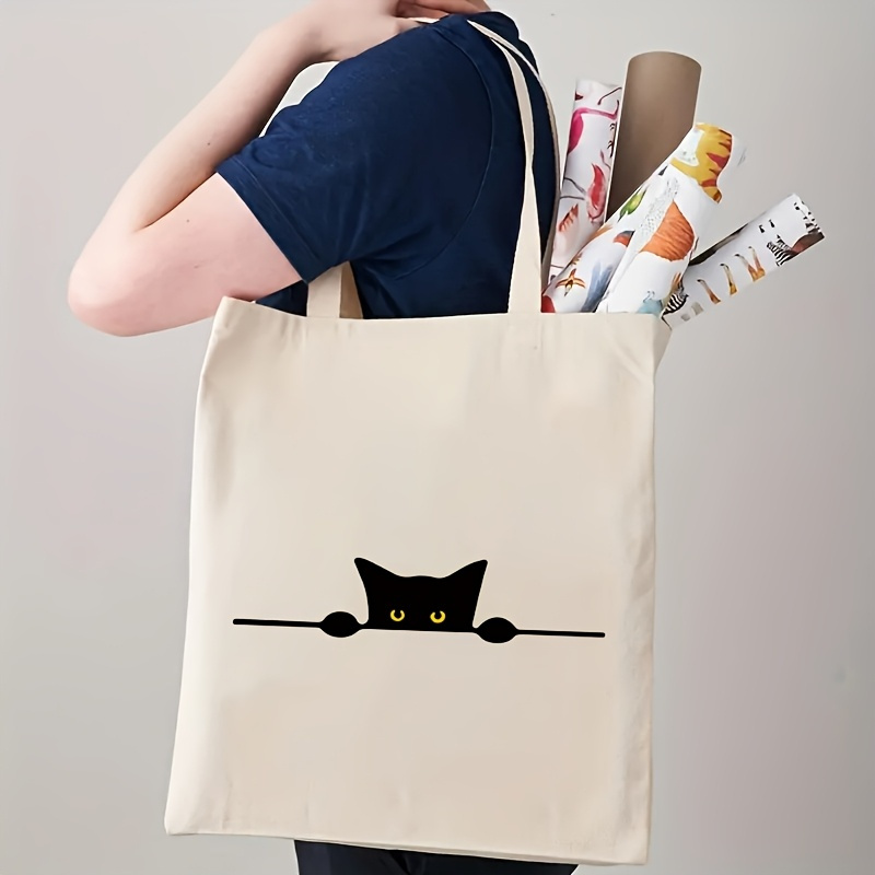 Linear Cat Print Pattern Fashi - Canvas Tote Designer ulasan dan harga