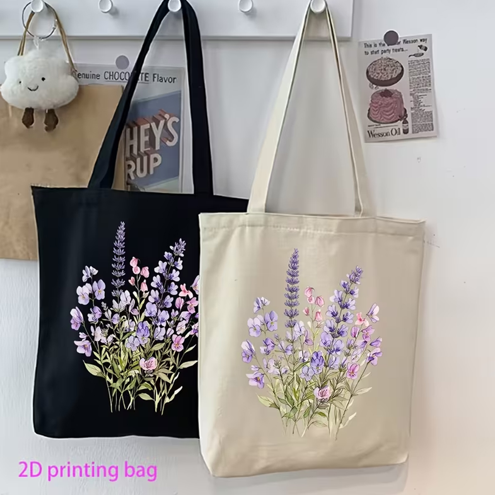 1 Piece Lavender and Pansy Wat - Canvas Tote Designer ulasan dan harga