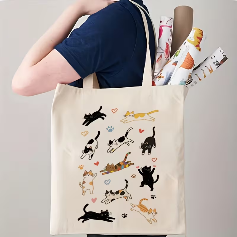 Women's Cute Cat Print Tote Ba - Canvas Tote Designer ulasan dan harga