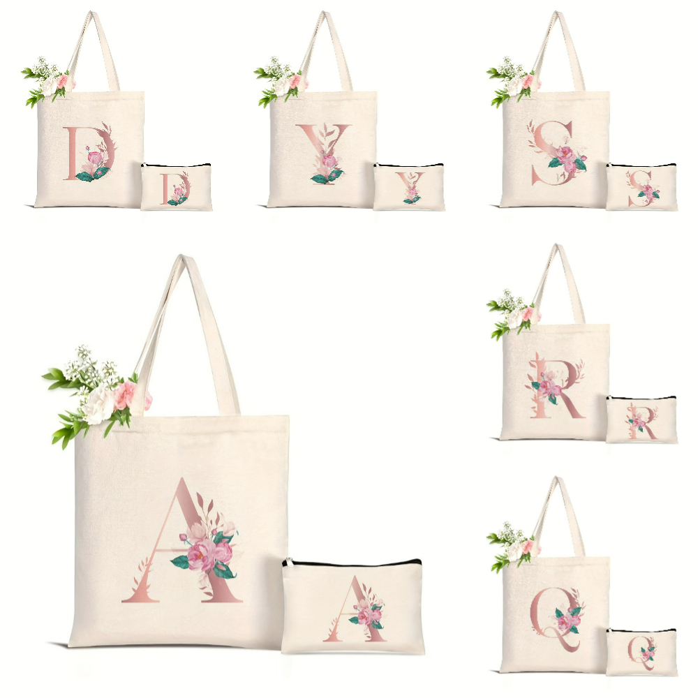 1pc Floral Love Letter Print T - Canvas Tote Designer ulasan dan harga