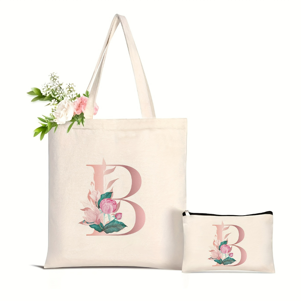 1pc Floral Love Letter Print T - Canvas Tote Designer ulasan dan harga